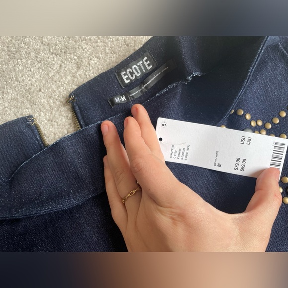NWT Urban Outfitters|| Ecote Lulu Denim Studded Low Rise Mini Skirt, Med - Picture 4 of 6